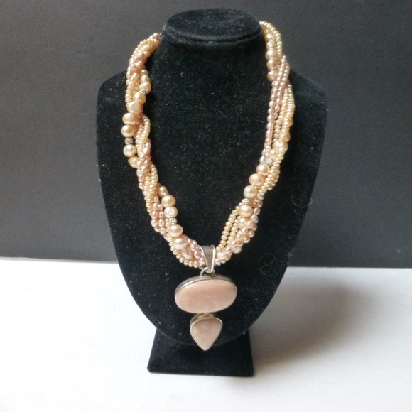 PEARLS FOR 2025 necklace 6 strand pink pearls 925 Jasper Pendant - Picture 1 of 6